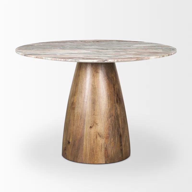 Mellonia Round Marble Top Solid Wood Base Dining Table | Wayfair North America
