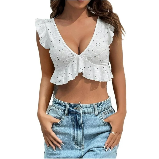 Boho Plain V neck Sleeveless White Women Tops (Women's) - Walmart.com | Walmart (US)