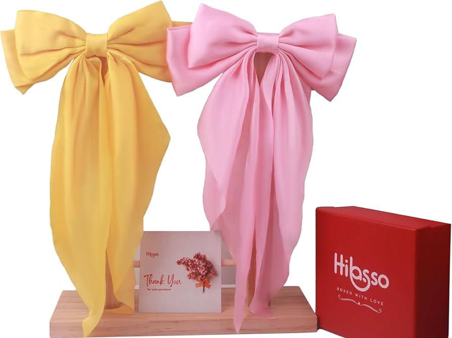 Hair Bows - Elegant Satin Pink and Yellow Bow Set, 2pcs Hair Bows for Women and Girls, Stylish Pi... | Amazon (US)