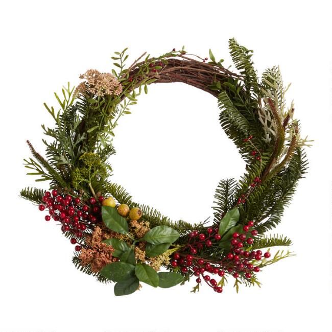 Faux Forest Greens and Berries Wreath | World Market