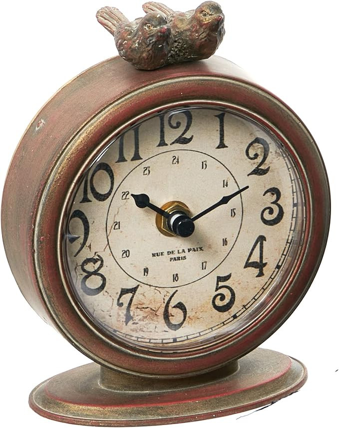 Creative Co-Op Vintage Pewter Mantel Clock with Birds, Distressed Brown | Amazon (US)