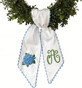 Personalized Hydrangea Wreath Sash 54x5, Embroidered Hydrangea Wreath Sash Bow, Monogram Door Dec... | Amazon (US)