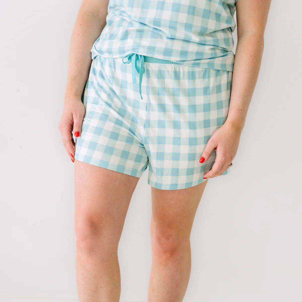 Aqua Gingham Women's Pajama Shorts | Little Sleepies