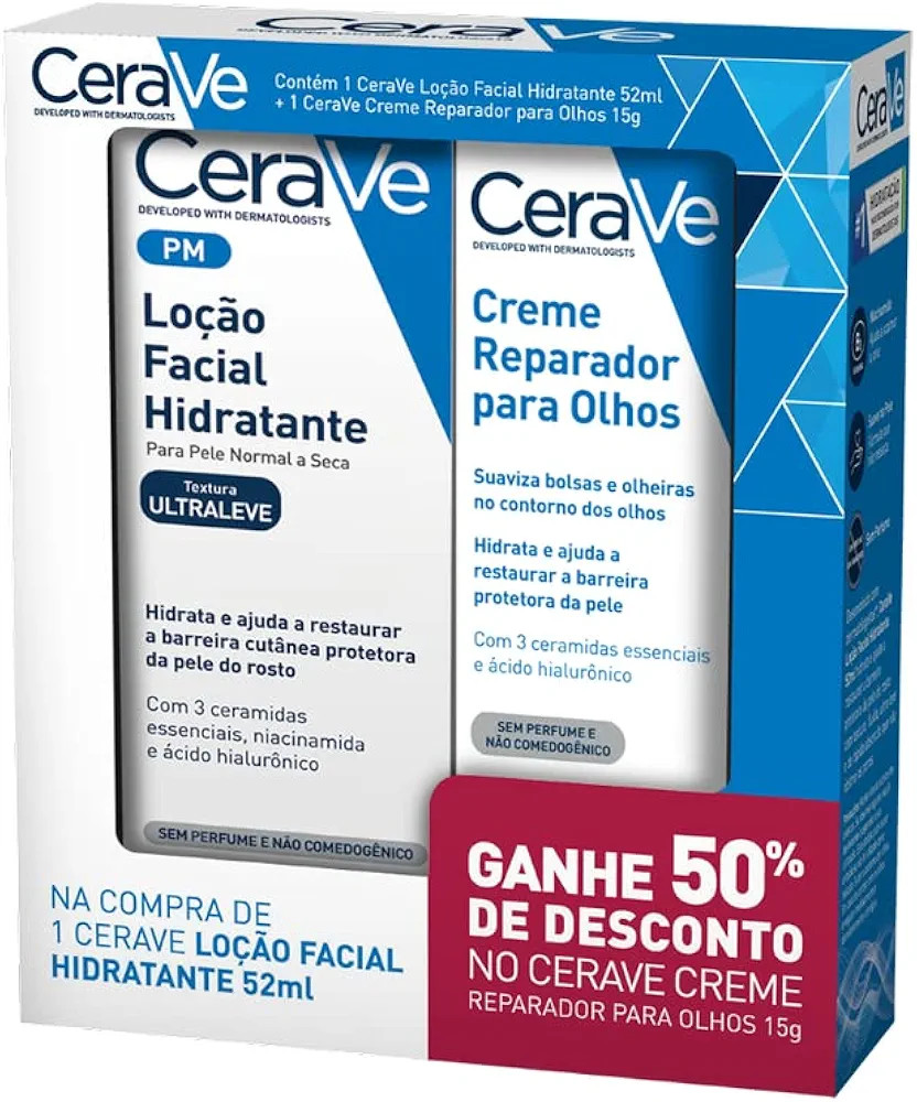 Cerave, Kit Loção Facial Hidrantante 52Ml + Cerave Creme Reparador Para Os Olhos, com Ácido Hi... | Amazon (BR)