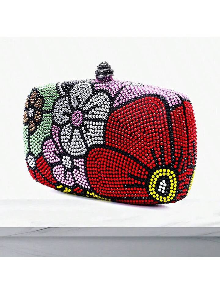 Women Rhinestone Evening Clutch Flower Pattern Clutch Cartoon Floral Shoulder Purse | SHEIN