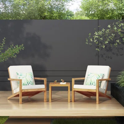 3-Piece Outdoor Patio Chat Set with Cushioned Chairs and Side Table, Weather-Resistant Frame | Wayfair North America