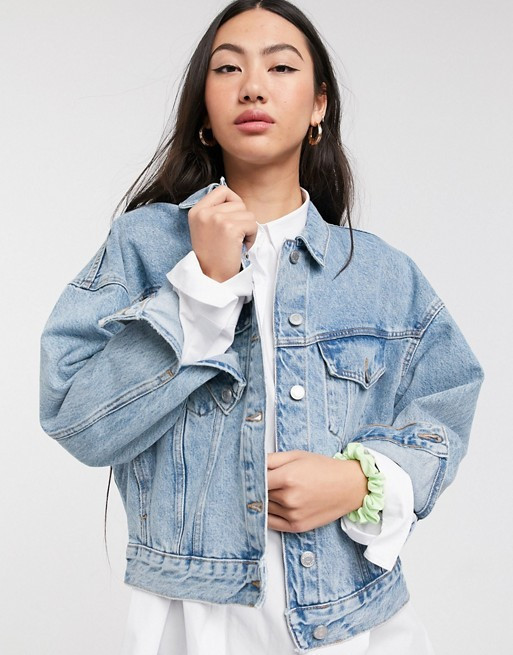 Weekday Grand organic cotton oversized denim jacket in pen blue | ASOS US