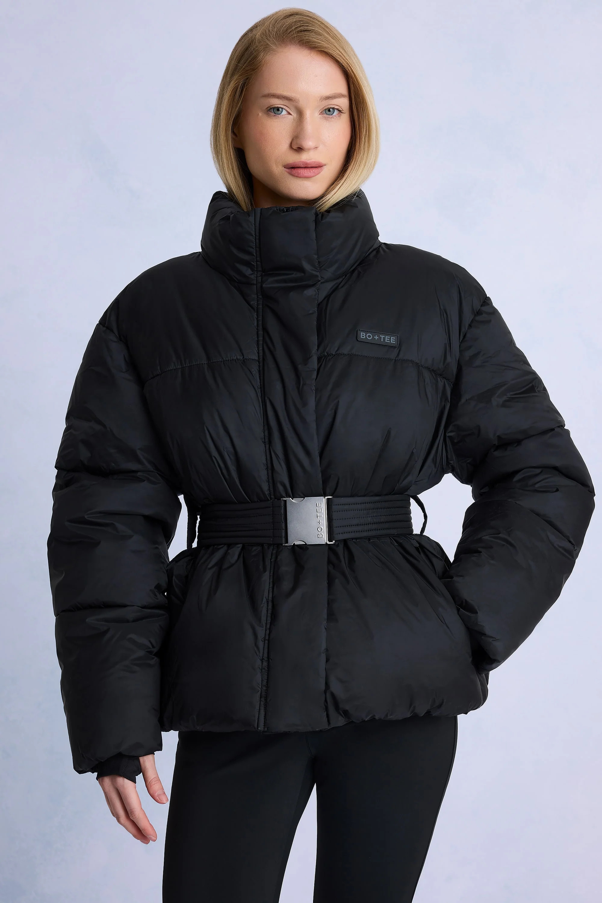 Waterproof Belted Oversized Ski Jacket in Black | Bo+Tee