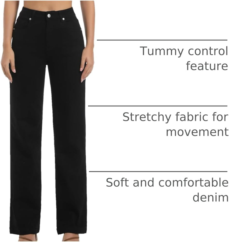 Women's Jeans High Waisted Straight Leg Stretchy Jeans Trendy Wide Leg Tummy Control Loose Casual... | Amazon (US)