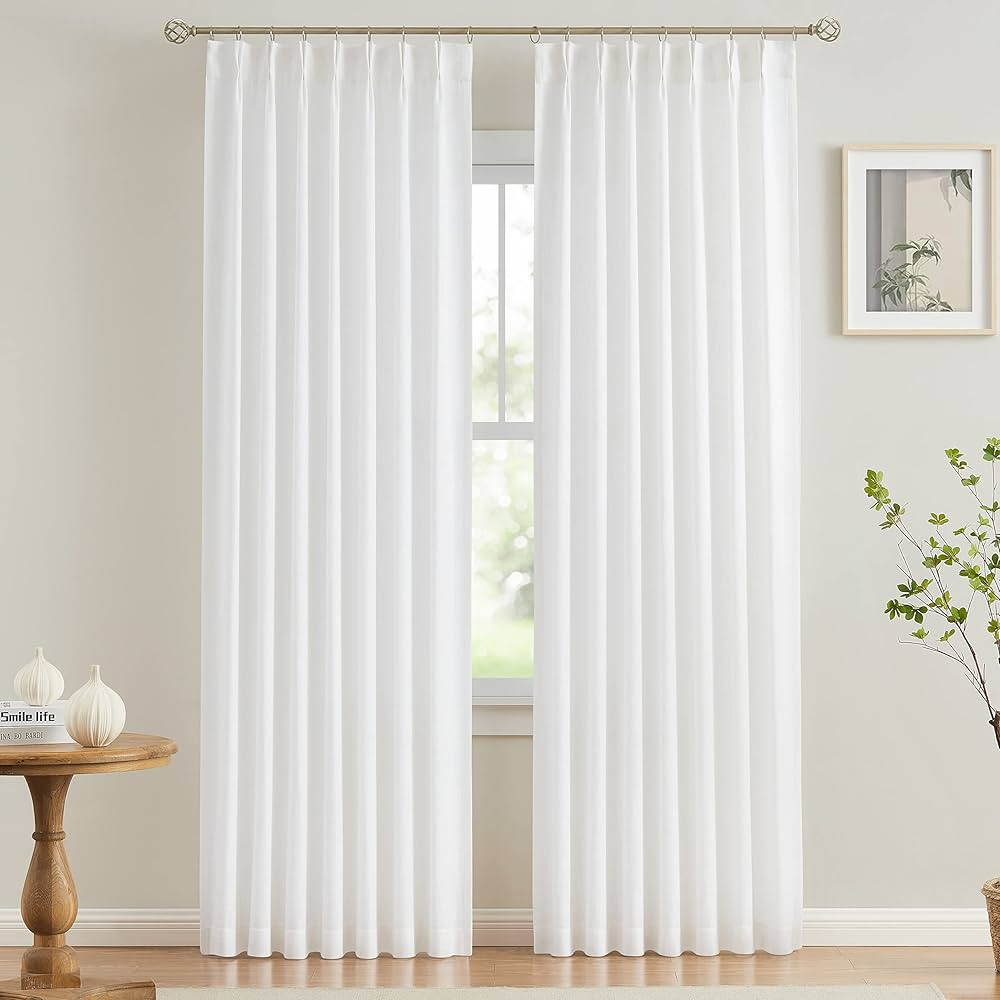Vision Home White Pinch Pleated Semi Sheer Curtains Textured Light Filtering Window Curtains 84 i... | Amazon (US)