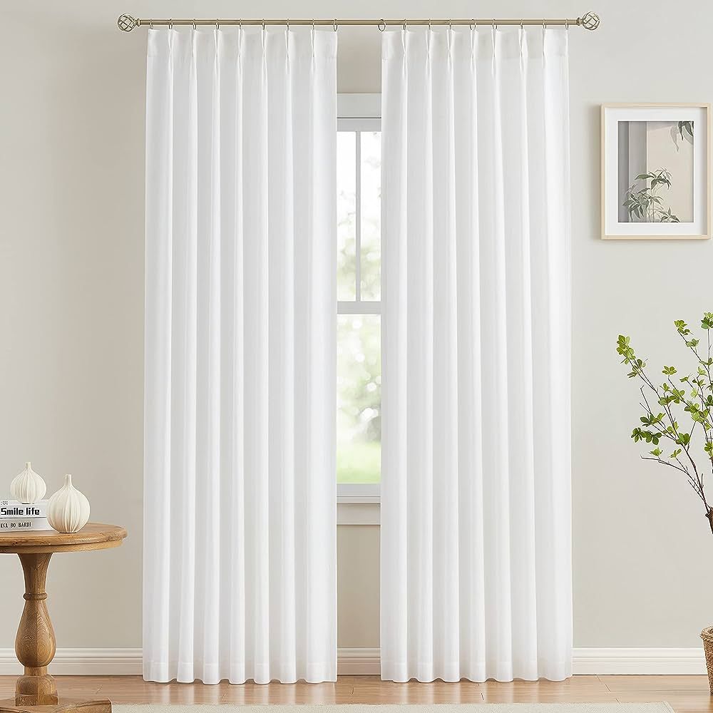 Vision Home White Pinch Pleated Semi Sheer Curtains Textured Light Filtering Window Curtains 84 i... | Amazon (US)