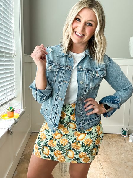 Spring and summer outfit idea 

Wearing medium in the skort with room 
Medium tee
Small denim jacket but I would need a medium if I wanted to layer. It has no stretch. 
Size up in the sandals 

#LTKsalealert #LTKSeasonal #LTKfindsunder50