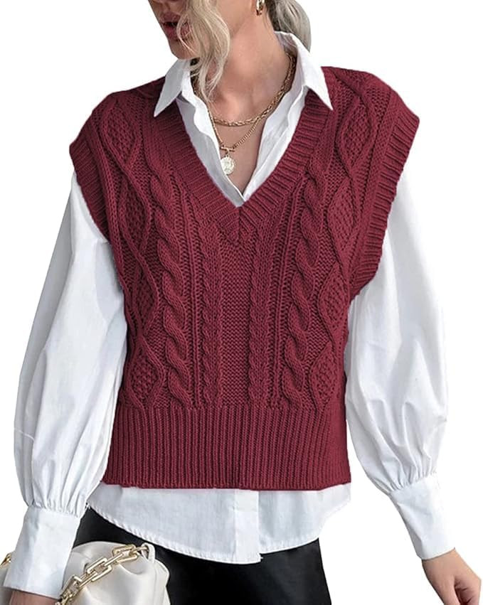 Sweater Vest for Women V Neck Sleeveless Knit Solid Casual Ribbed Preppy Pullover Tops | Amazon (US)