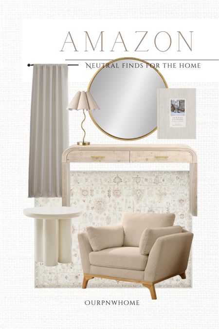 Neutral home finds from Amazon!

Boucle accent chair, tan armchair, Amazon home, white end table, pedestal accent table, neutral console table, modern entryway table, round wall mirror, gold framed mirror, neutral curtains, vintage table lamp, coffee table book, area rug

#LTKStyleTip #LTKSeasonal #LTKHome
