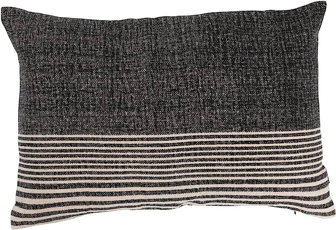 Amazon.com: Creative Co-Op Cotton Blend Slub Lumbar Stripes and Leather Tab Pillow, 20" L x 14" W... | Amazon (US)