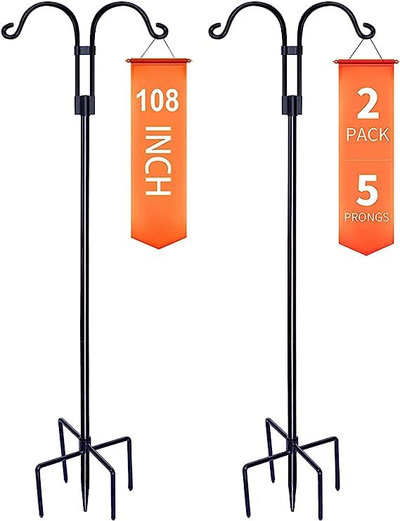 Double Shepherds Hooks for Outdoor, 2-Pack Heavy Duty Two Sided Garden Pole for Hanging Bird Feed... | Amazon (US)