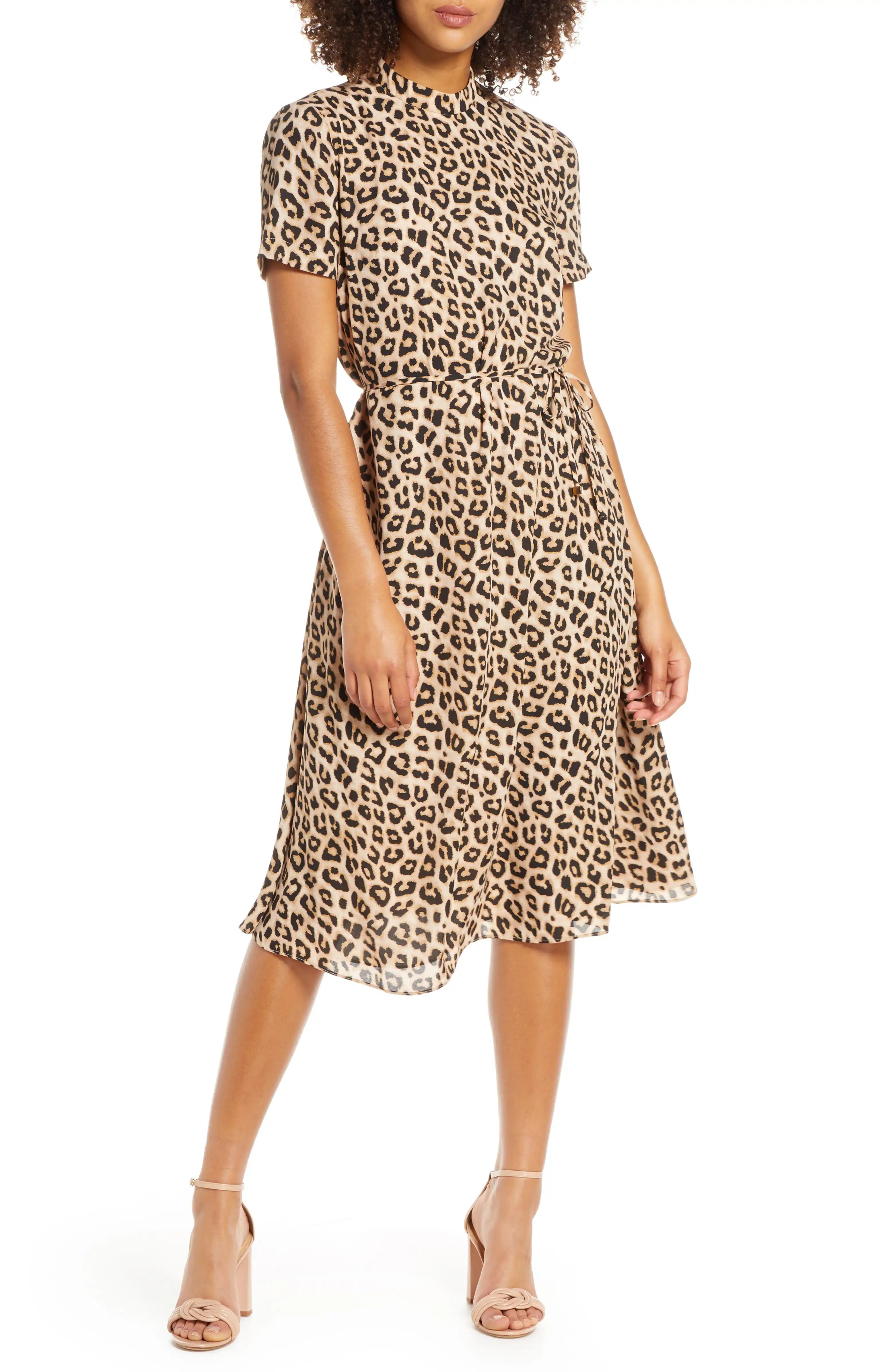 Leopard Mock Neck Short Sleeve Dress | Nordstrom