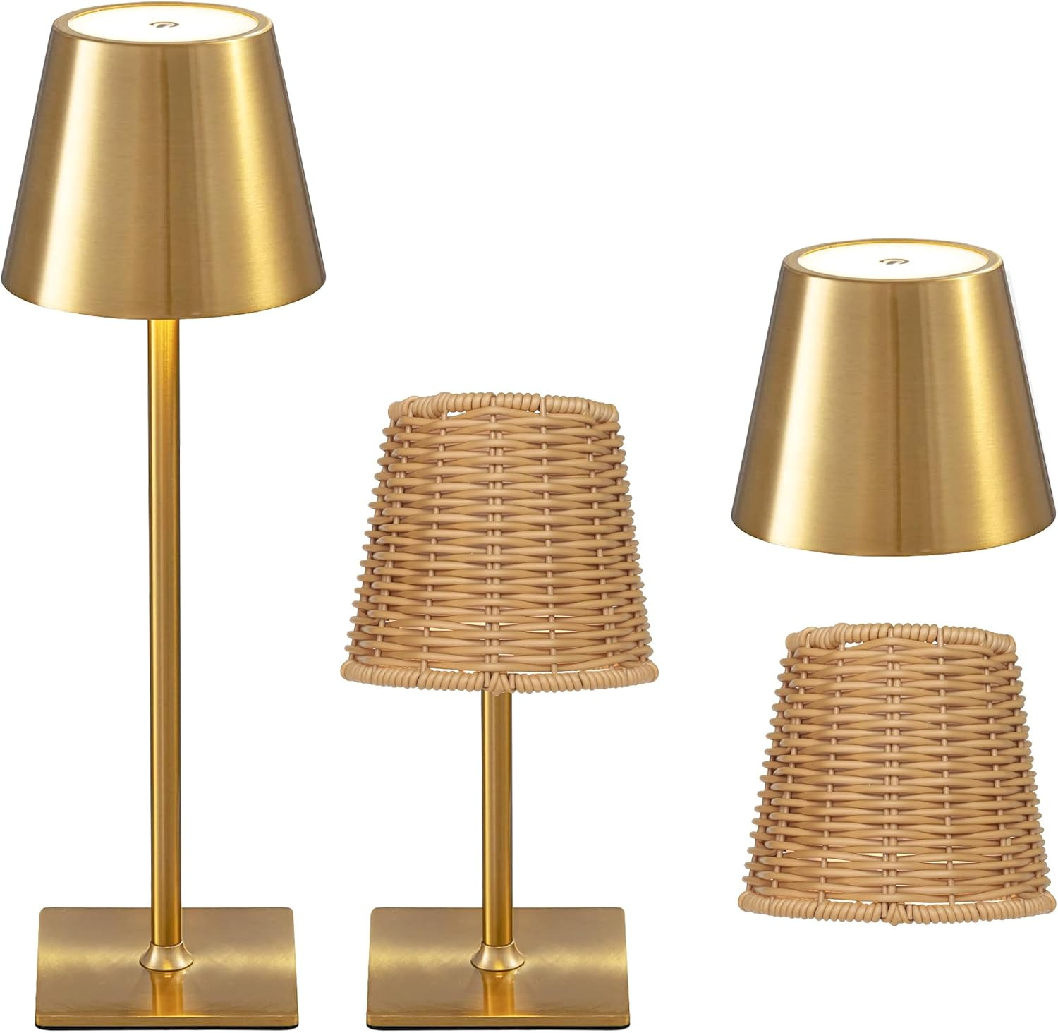 Mr. White Outdoor Waterproof Cordless Set of 2 Rechargeable Portable Top Touch Battery Operated Powered LED Table Lamp Desk Lamp Lights for Restaurant Kitchen Patio Dinner Dining (Gold 2 Pack) | Amazon (US)