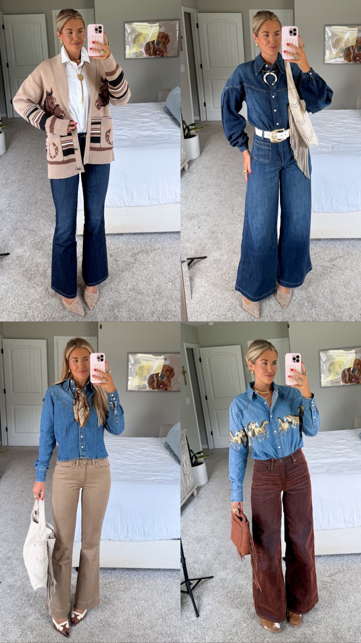 western office/teacher/church outfit inspo! sizing: 

size 26 in all jeans (the tan pair run snug so size up) i prefer a 36 inseam if available (im 5’10) size small in both denim tops and size medium in horse sweater - white button up + shoes are old so linking similar finds

western office outfit inspo 

#LTKWorkwear #LTKSaleAlert #LTKStyleTip