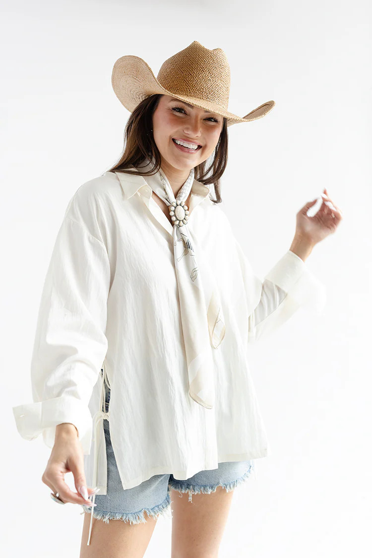 Ivory Button-Up Side Tie Top | Flea Style