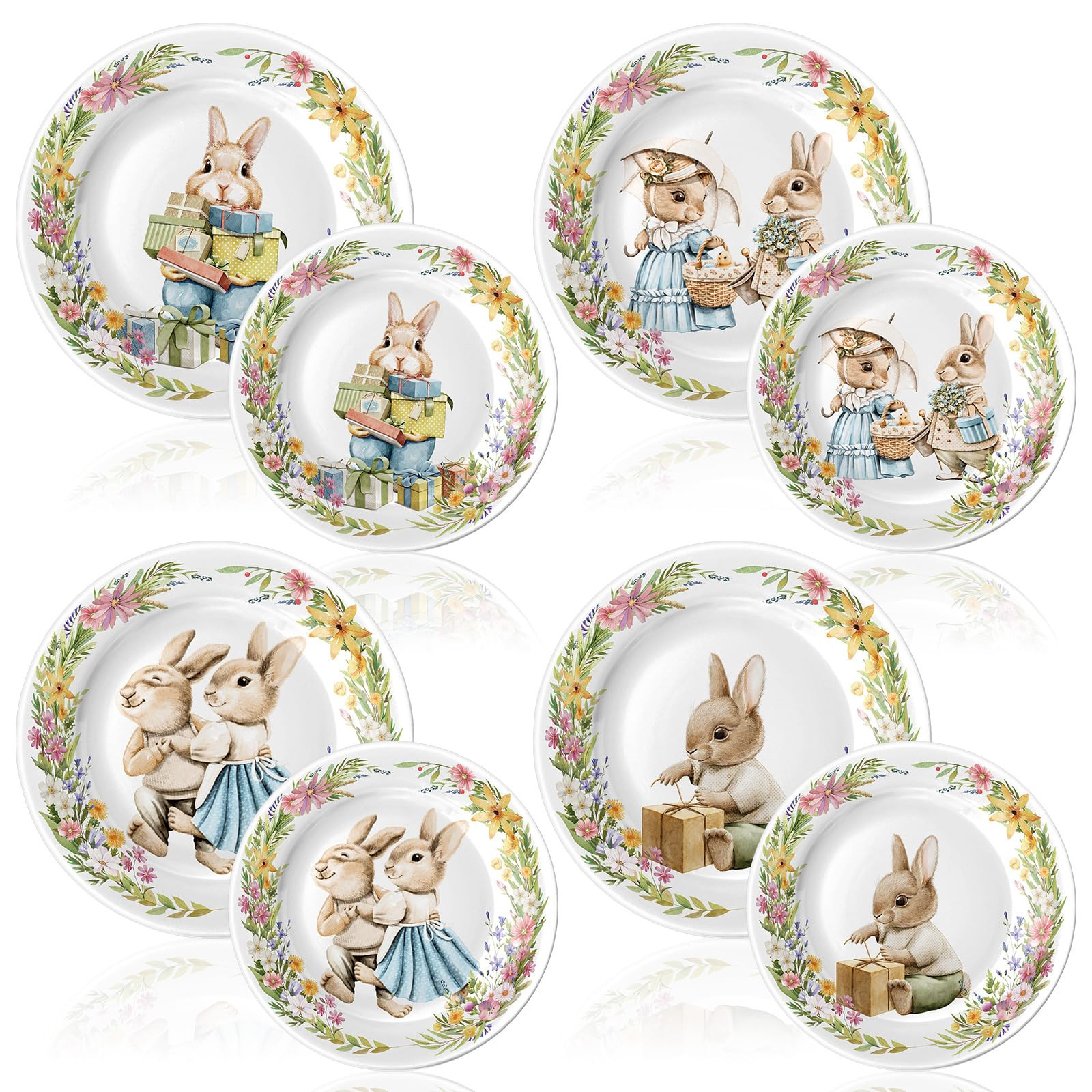 8 Pcs Easter Bunny Salad Plates 8 Inch 10 Inch Dessert Plates Assorted Designs Multicolored Ceram... | Amazon (US)
