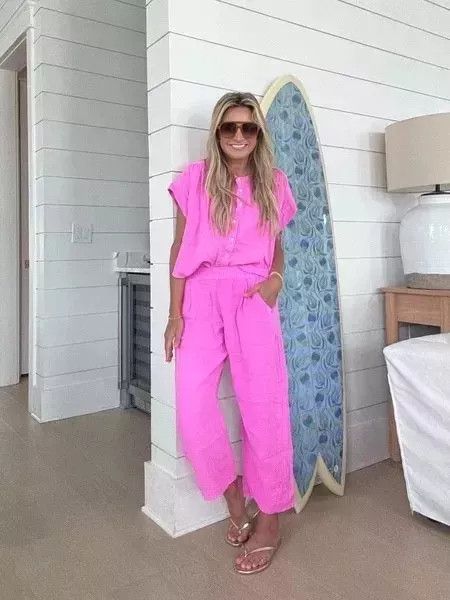 Cutest hot pink set from Gap! So good for traveling. Wearing smalls. 

 #LTKSaleAlert #LTKFindsUnder100 #LTKStyleTip