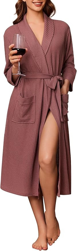 Ekouaer Robes for Women Long Waffle Knit Bathrobe Lightweight Kimono Robe Soft Shawl Collar Spa R... | Amazon (US)