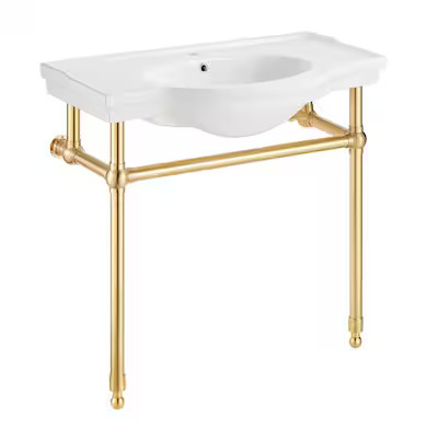 ANZZI  Viola Brushed Gold Ceramic Drop-In Rectangular Transitional Bathroom Sink with Overflow D... | Lowe's