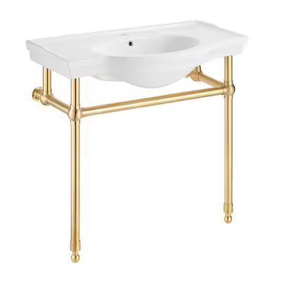 ANZZI  Viola Brushed Gold Ceramic Drop-In Rectangular Transitional Bathroom Sink with Overflow D... | Lowe's