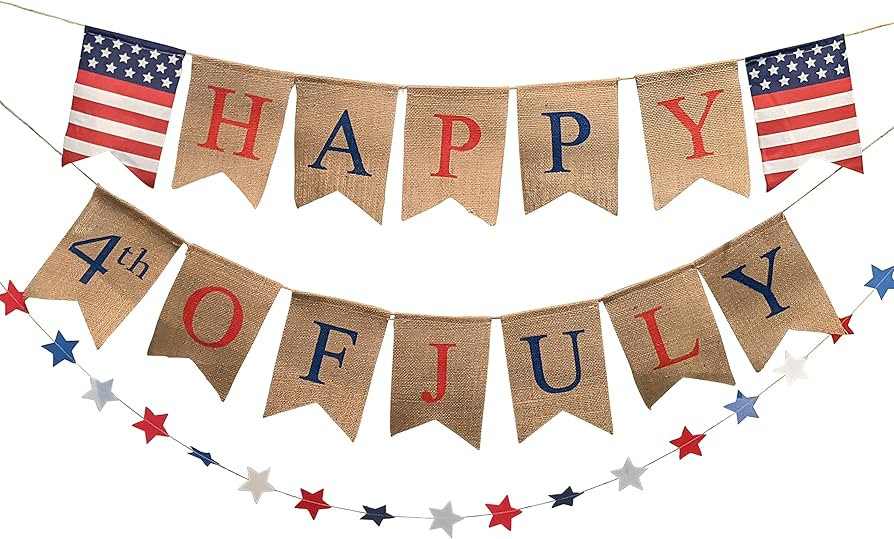 4th of July Banner - Fourth of July Bunting American Banner - July 4th Garland 4th of July Decor ... | Amazon (US)