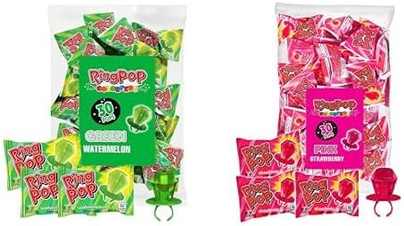 Ring Pop Pink & Green Candy Lollipops, 60 Ct Bulk Lollipops Individually Wrapped in Strawberry an... | Amazon (US)