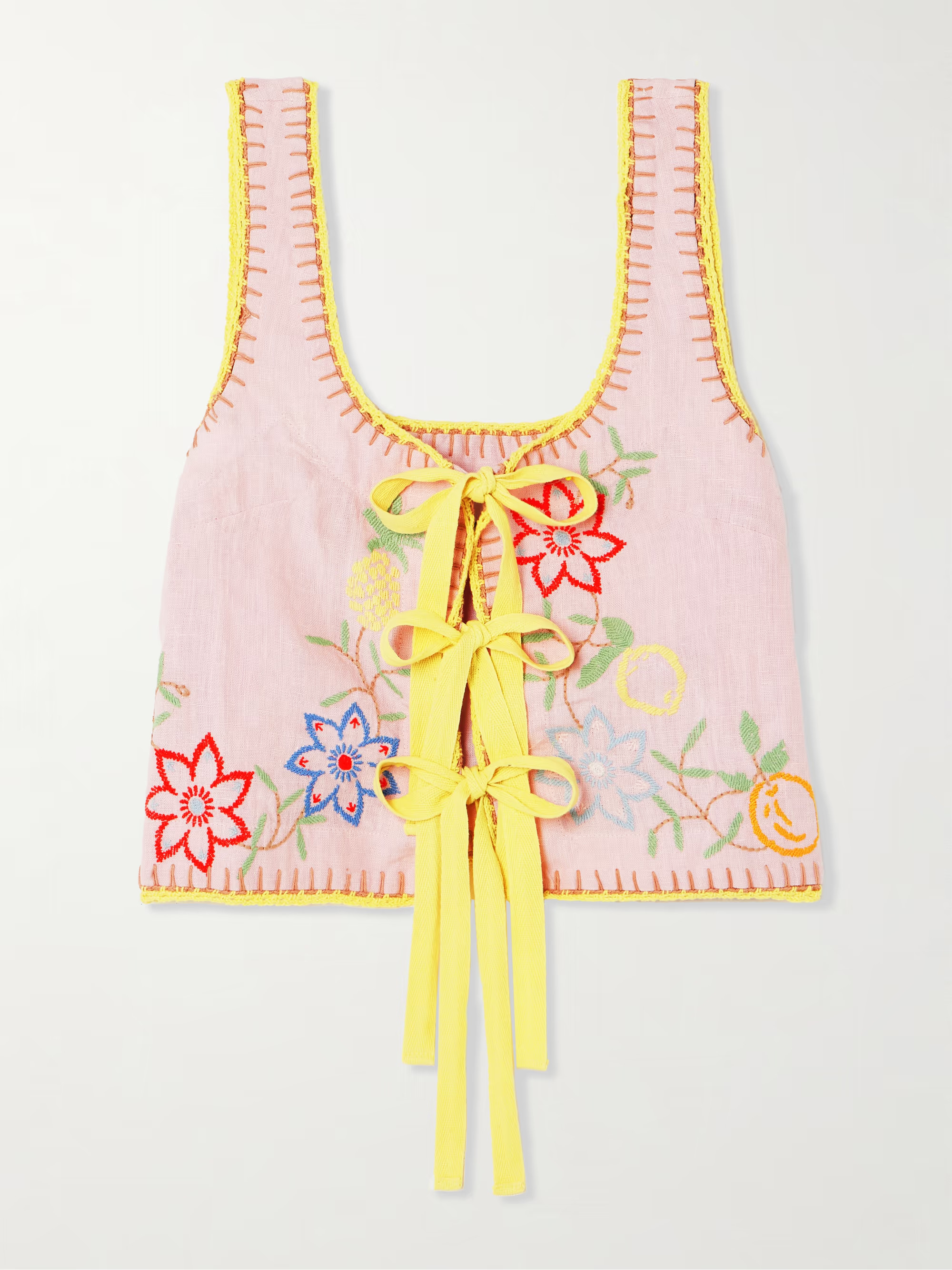 Olivia tie-detailed embroidered linen top | NET-A-PORTER APAC