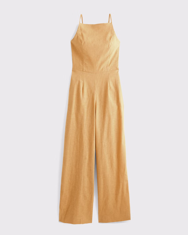 Women's Linen-Blend Apron Jumpsuit | Women's Dresses & Jumpsuits | Abercrombie.com | Abercrombie & Fitch (US)