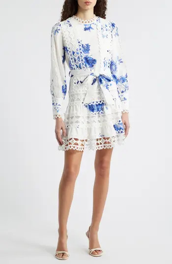 Linda Floral Eyelet Trim Long Sleeve Cotton Minidress | Nordstrom