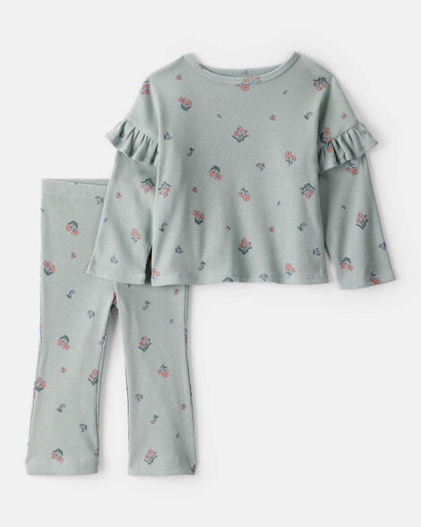 Baby Girl 2-Piece Floral Cotton Long-Sleeve Tee & Pant Set - Green | Carter's Inc