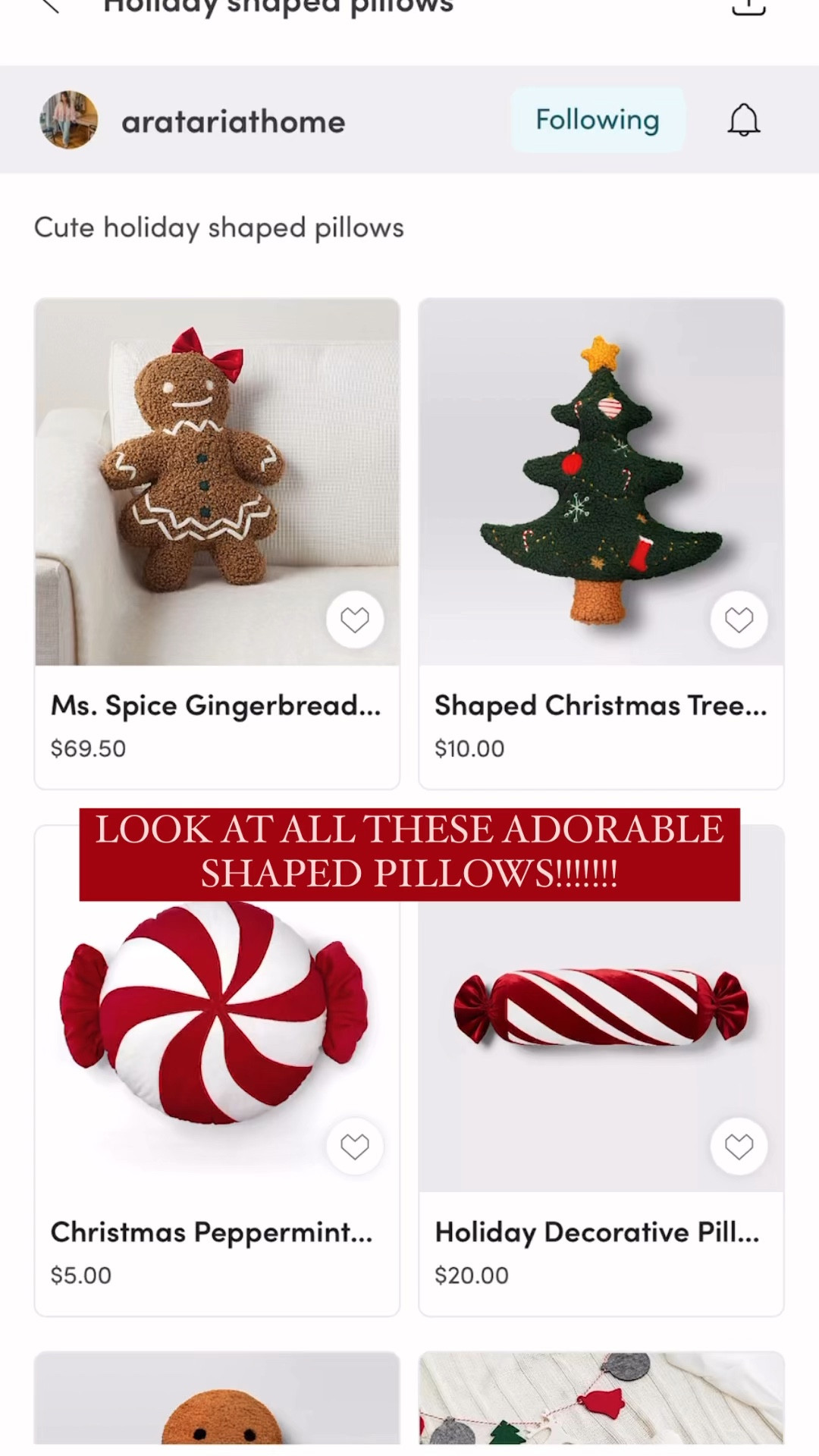I can’t handle how adorable these holiday shaped pillows are!!! There’s gingerbread ones, trees, ornaments, candy, snowflakes, Santa, animals and more! I found some from target, Amazon, pottery barn, Walmart & world market!



#LTKHoliday #LTKSeasonal #LTKHome