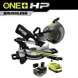 RYOBI ONE+ HP 18V Brushless Cordless 10 in. Sliding Compound Miter Saw Kit with 4.0 Ah HIGH PERFO... | The Home Depot