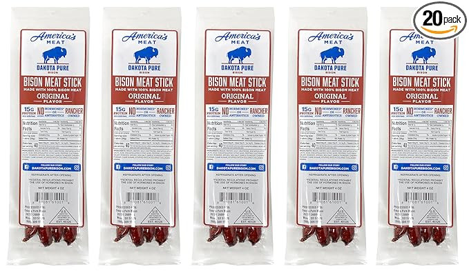 Dakota Pure Bison Meat Stick Bison Jerky Sticks, 100% Bison, USA Bison Raised, High Protein Meat ... | Amazon (US)