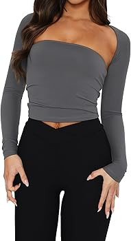 Women 2 Piece Long Sleeve Y2K Cardigan Bolero Shrug Set Strapless Going Out Crop Top 2023 Fashion T- | Amazon (US)