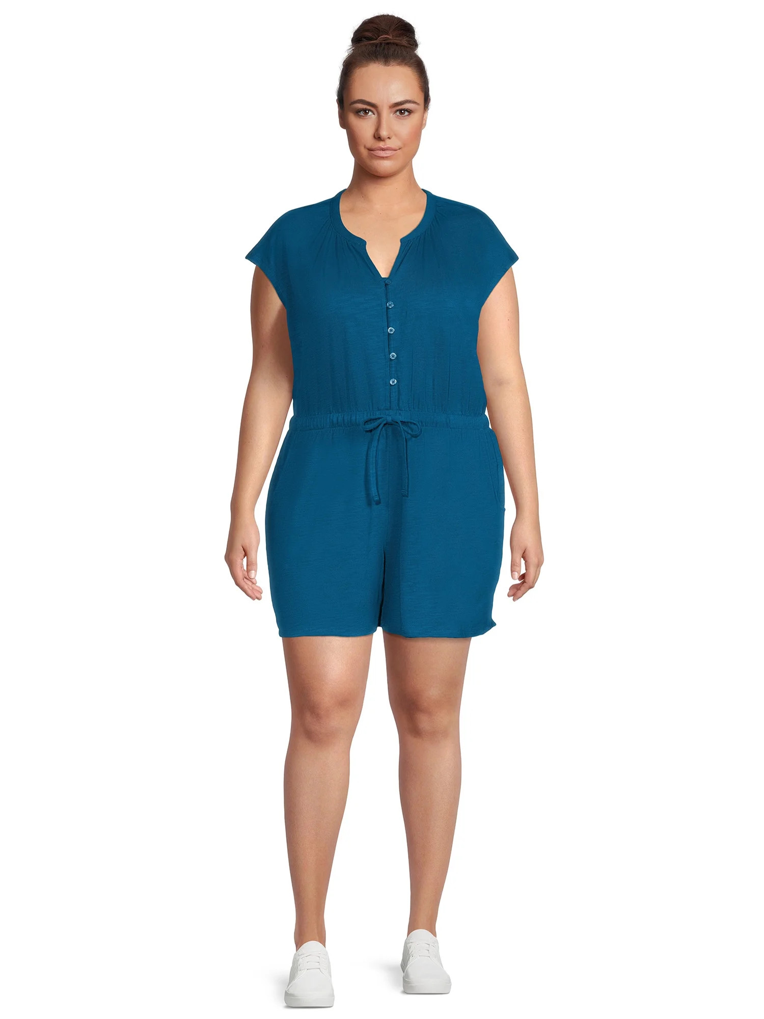 Terra & Sky Women's Plus Size Button-Front Knit Romper | Walmart (US)