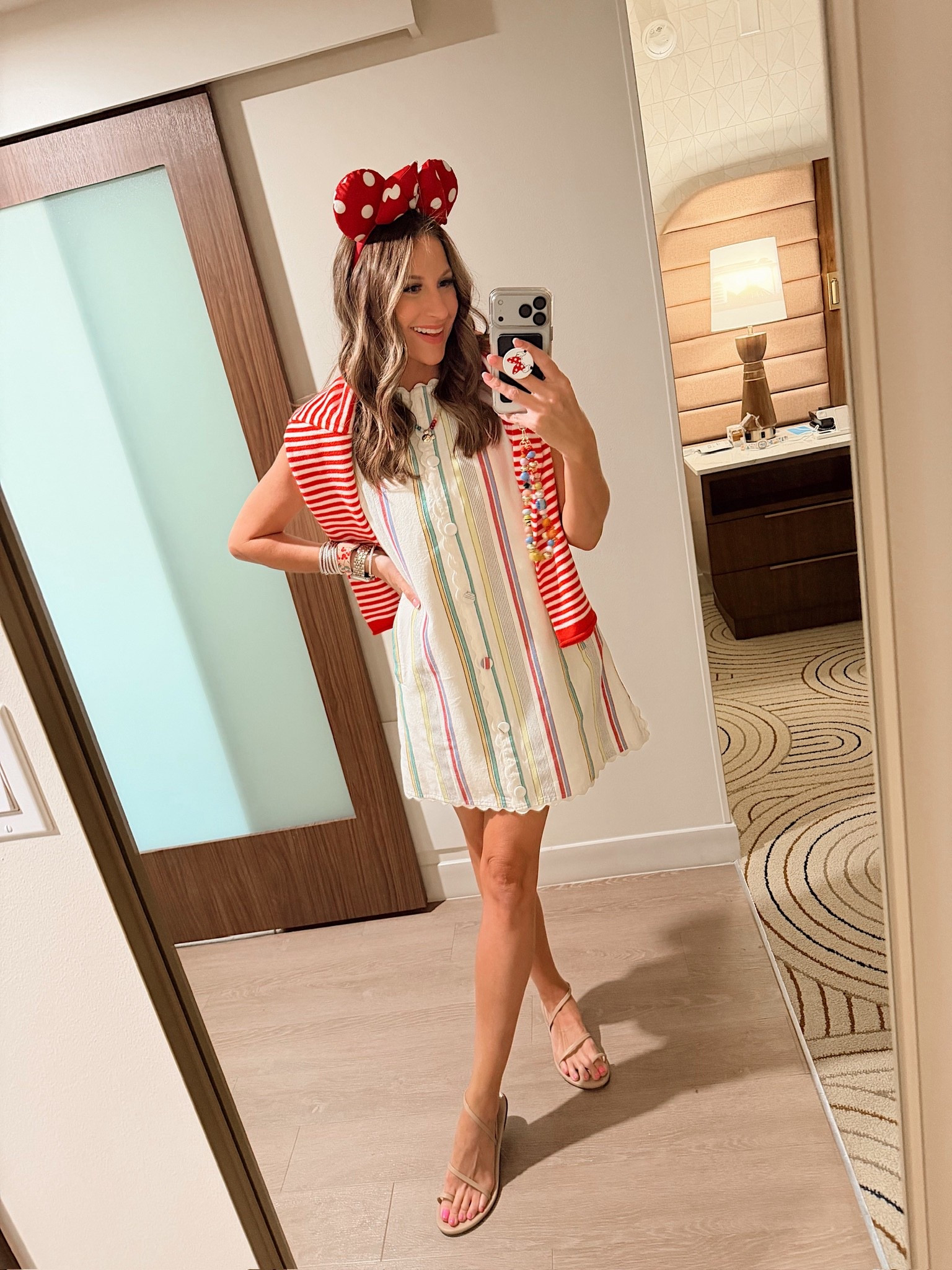 Walt Disney World ootd! In a small dress, small cardigan, sandals, Etsy ears and baublebar necklace - fits tts.

#LTKTravel #LTKSeasonal #LTKootd