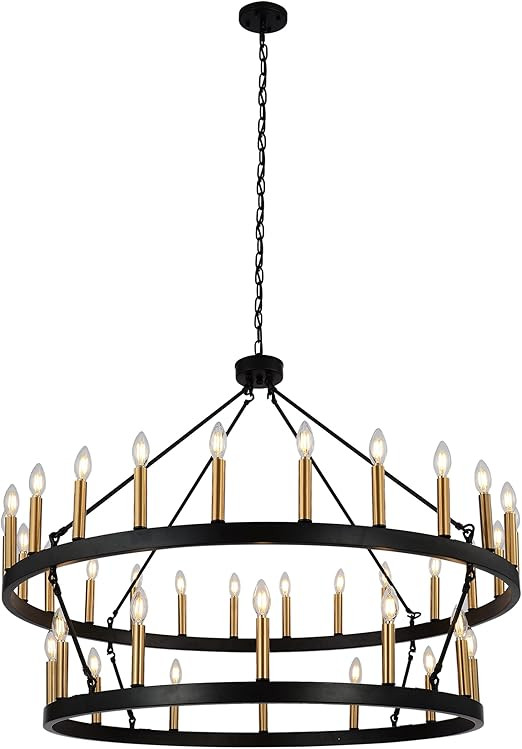 yzzy 36-Lights Wagon Wheel Chandelier 2 Tier Candle Style Pendant Light 47 inch Farmhouse Wrought... | Amazon (US)