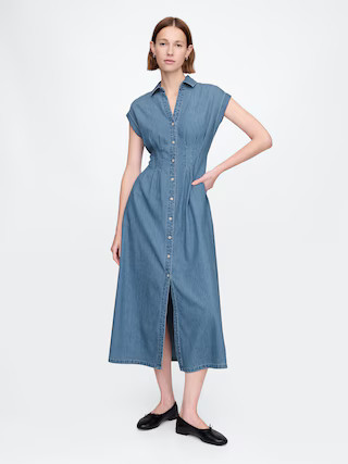 Denim Pleated Maxi Shirtdress | Gap (US)
