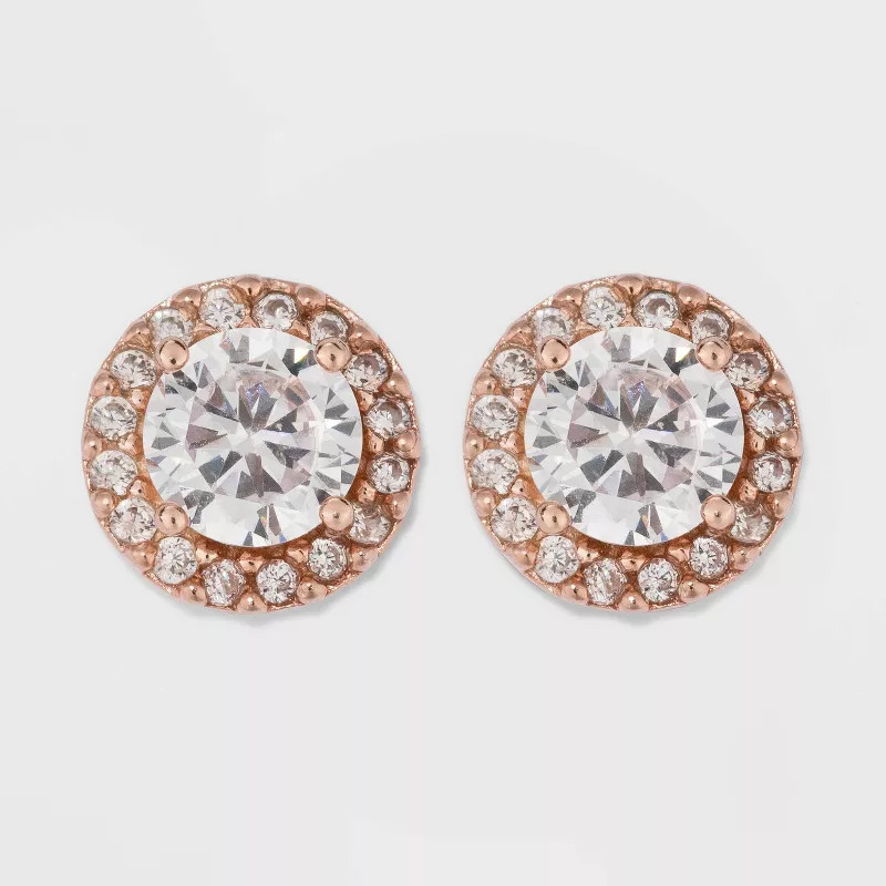 Rose Gold Over Sterling Silver Halo Cubic Zirconia Stud Fine Jewelry Earrings - A New Day™ Rose... | Target