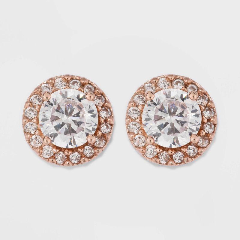 Rose Gold Over Sterling Silver Halo Cubic Zirconia Stud Fine Jewelry Earrings - A New Day™ Rose... | Target