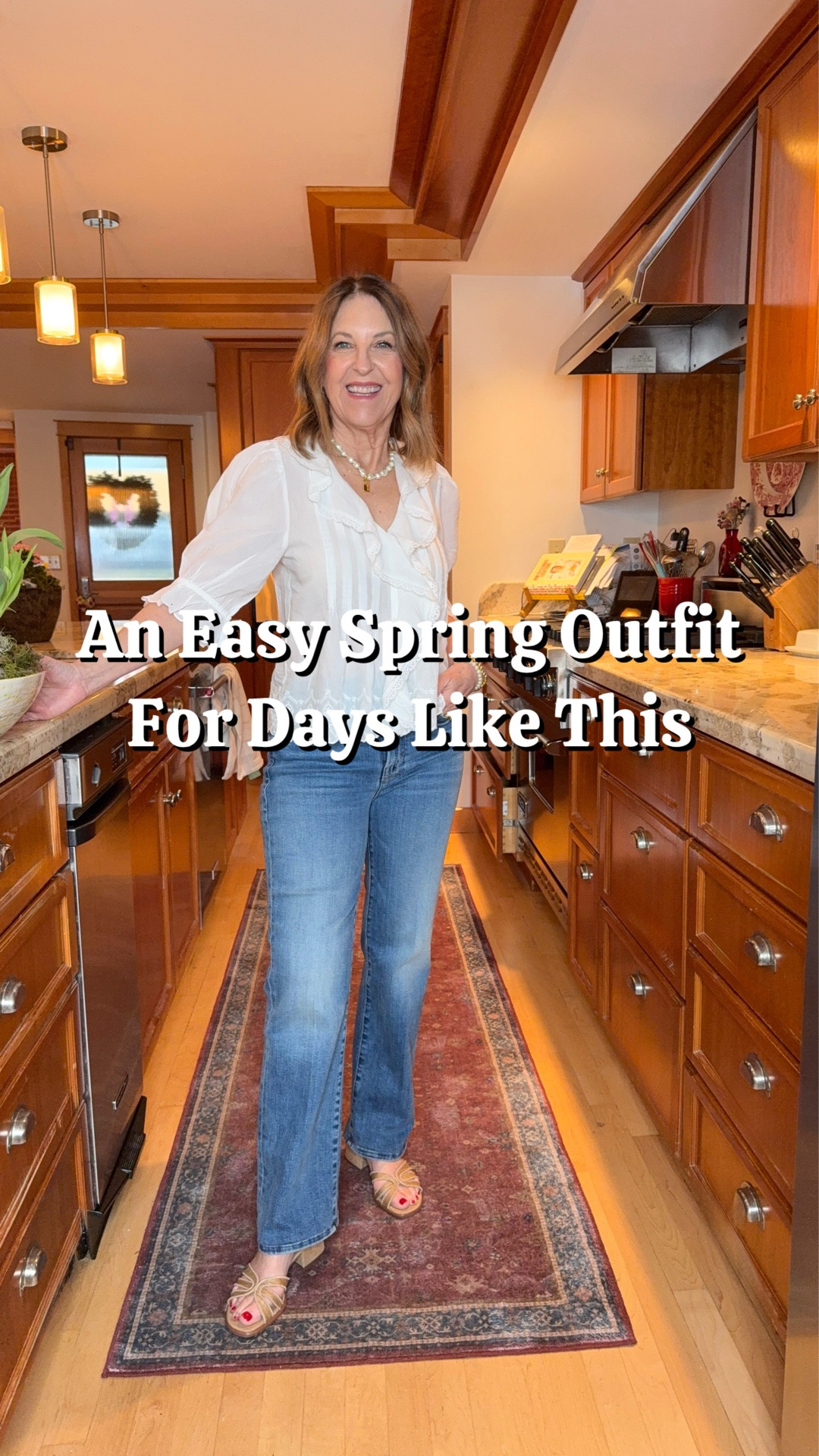 My friends are coming over for coffee, and this is one of those outfits that feels easy, casual & cute. 

Nothing complicated-just easy pieces that work together for spring. Simple & pulled together. 

Shirt runs tts. I'm wearing a size XS. 
Jeans have stretch.  If between sizes, size down for a trimmer fit.  I wear a size 25/26, and in this style I'm wearing a size 25. 
Shoes run tts, I'm wearing size 6. 




#LTKOver40 #LTKootd #LTKSeasonal