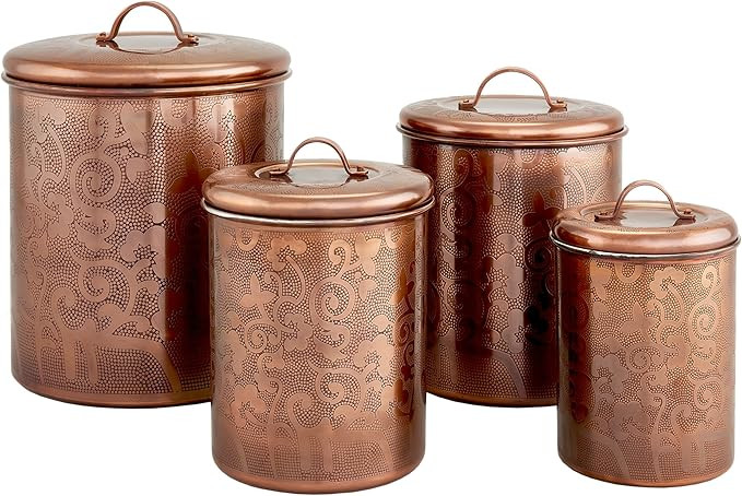 Old Dutch 4 Pc. "Avignon" Etched Canister Set, 4 Qt., 2 Qt., 11/2 Qt., 1 Qt., (L), Antique Copper | Amazon (US)