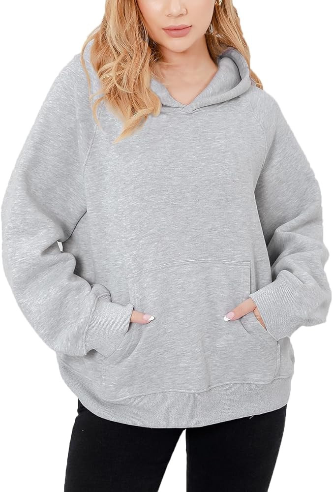 Women's Loose Hoodie Top Casual Long Sleeve Sweatshirts Women Solid Basic Hooded Fleece Sweatshir... | Amazon (US)