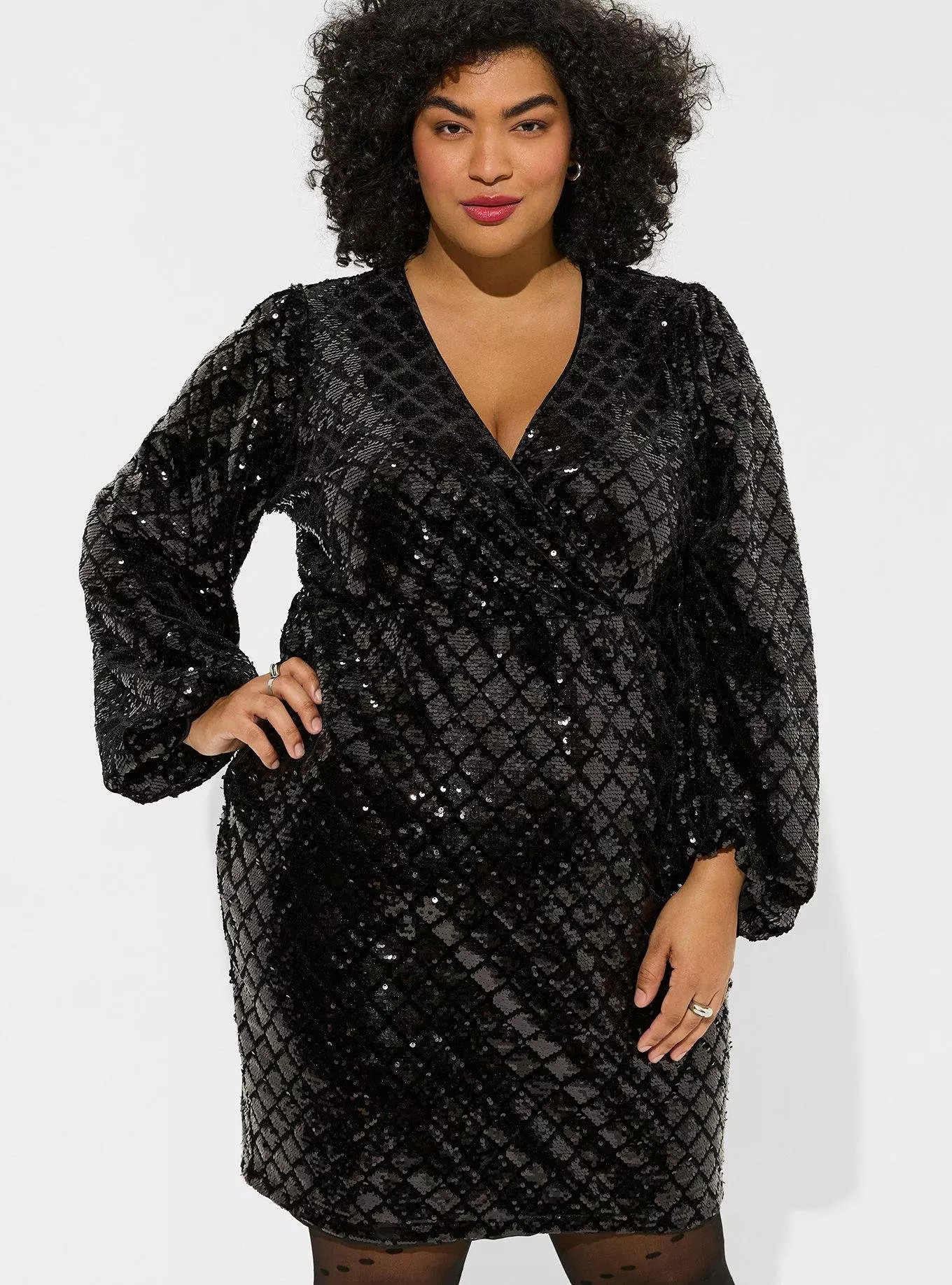 Mini Velour Sequin Surplice Dress | Torrid (US & Canada)