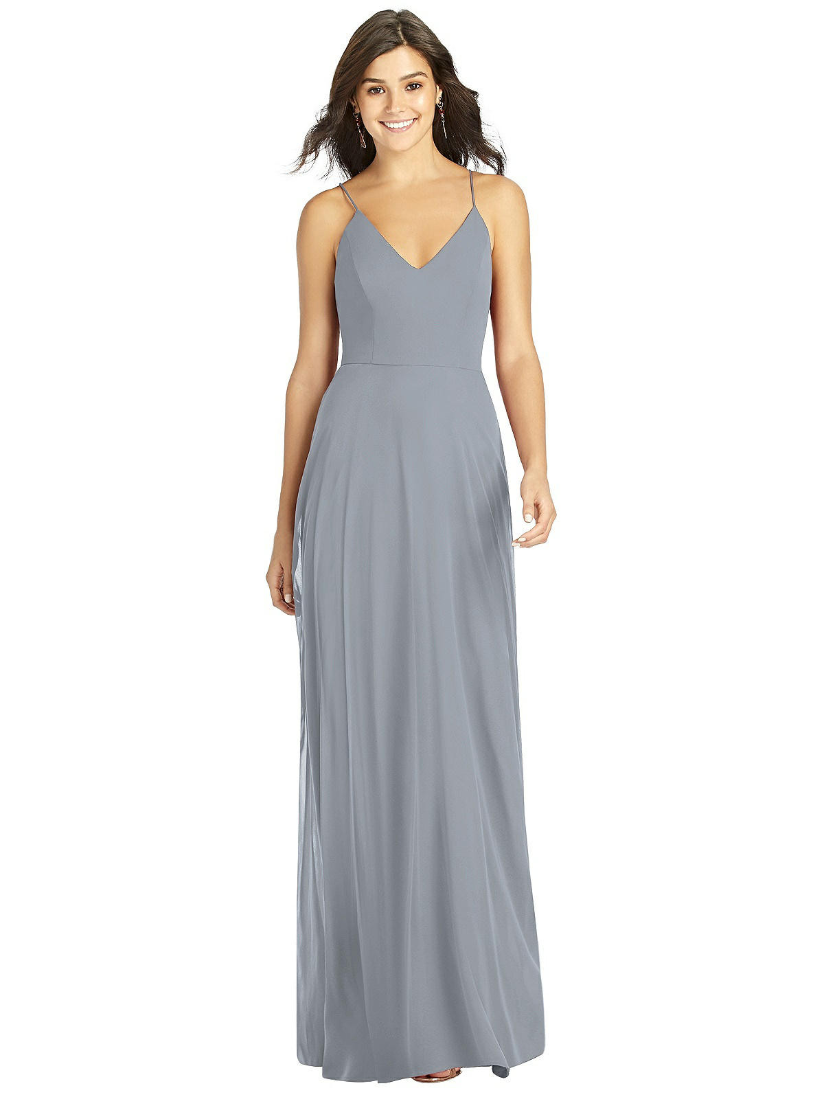 Criss Cross Back A-Line Maxi Dress in Platinum | The Dessy Group